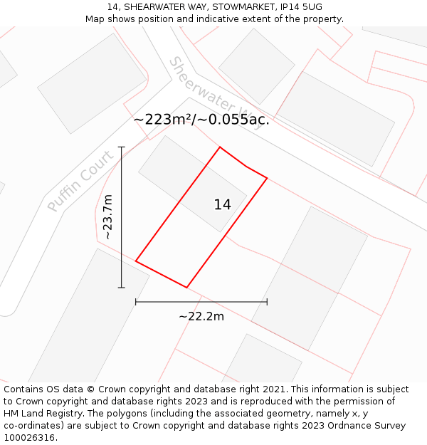 14, SHEARWATER WAY, STOWMARKET, IP14 5UG: Plot and title map