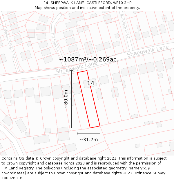 14, SHEEPWALK LANE, CASTLEFORD, WF10 3HP: Plot and title map