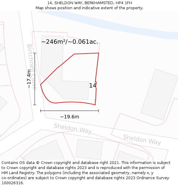 14, SHELDON WAY, BERKHAMSTED, HP4 1FH: Plot and title map