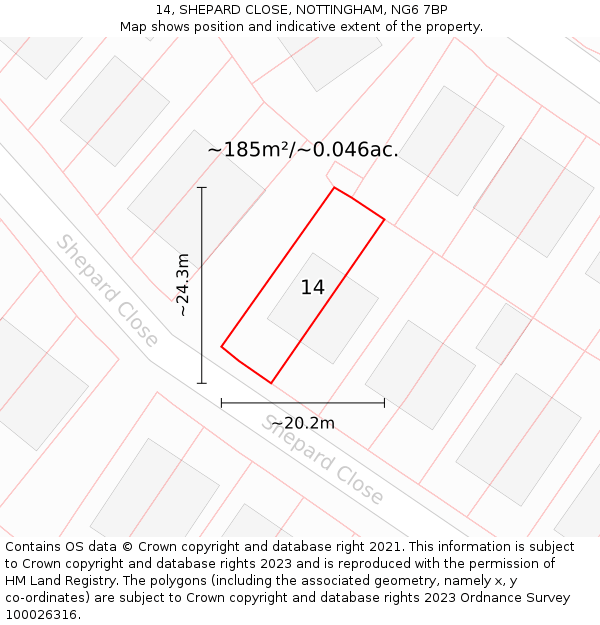 14, SHEPARD CLOSE, NOTTINGHAM, NG6 7BP: Plot and title map