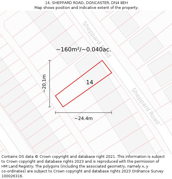 14, SHEPPARD ROAD, DONCASTER, DN4 8EH: Plot and title map