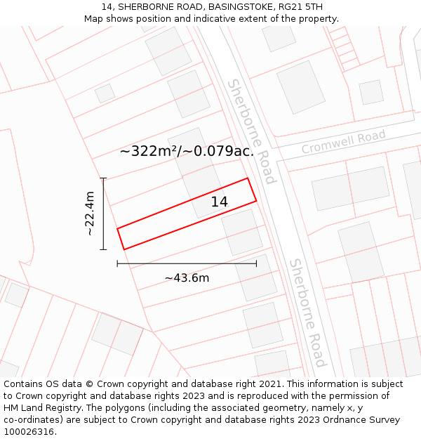 14, SHERBORNE ROAD, BASINGSTOKE, RG21 5TH: Plot and title map
