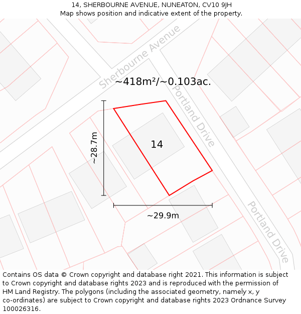 14, SHERBOURNE AVENUE, NUNEATON, CV10 9JH: Plot and title map