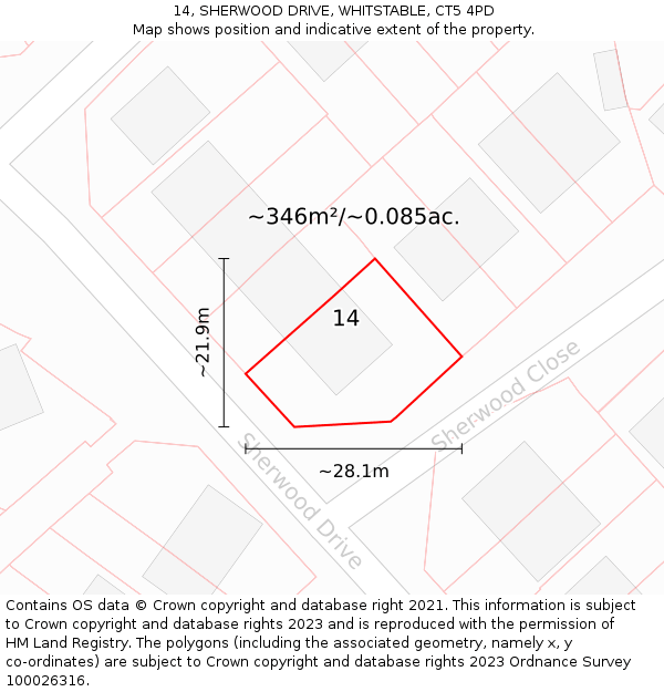 14, SHERWOOD DRIVE, WHITSTABLE, CT5 4PD: Plot and title map
