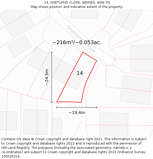 14, SHETLAND CLOSE, WIDNES, WA8 3YJ: Plot and title map