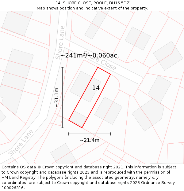 14, SHORE CLOSE, POOLE, BH16 5DZ: Plot and title map