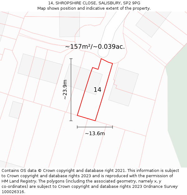 14, SHROPSHIRE CLOSE, SALISBURY, SP2 9PG: Plot and title map