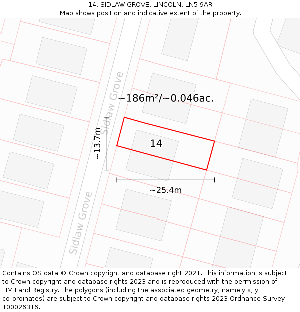 14, SIDLAW GROVE, LINCOLN, LN5 9AR: Plot and title map