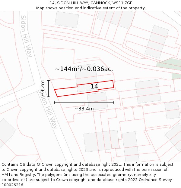 14, SIDON HILL WAY, CANNOCK, WS11 7GE: Plot and title map