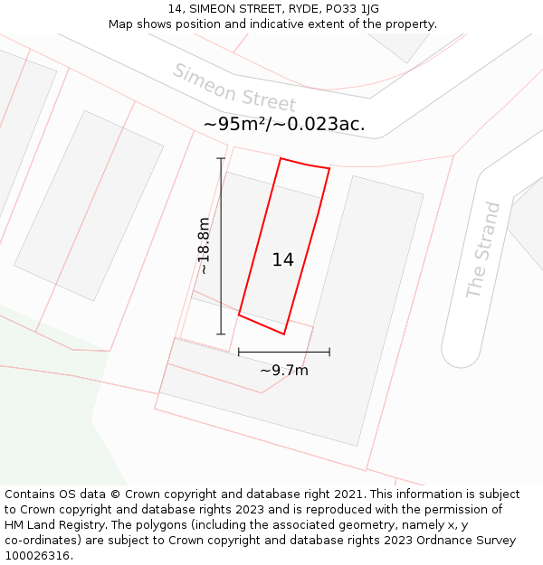 14, SIMEON STREET, RYDE, PO33 1JG: Plot and title map