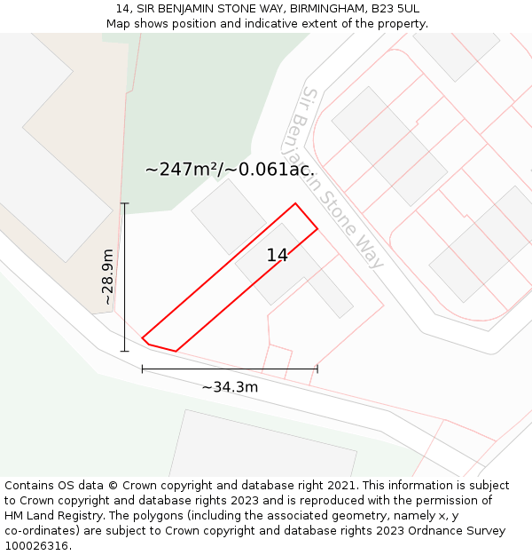 14, SIR BENJAMIN STONE WAY, BIRMINGHAM, B23 5UL: Plot and title map