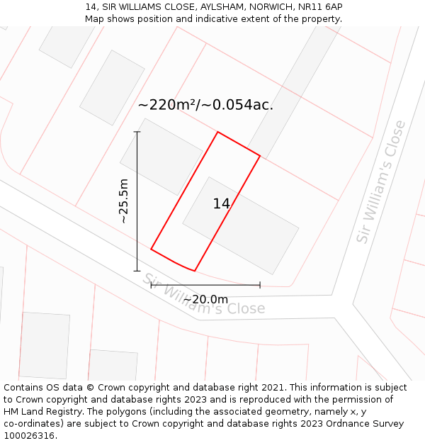 14, SIR WILLIAMS CLOSE, AYLSHAM, NORWICH, NR11 6AP: Plot and title map