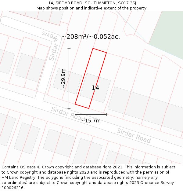 14, SIRDAR ROAD, SOUTHAMPTON, SO17 3SJ: Plot and title map