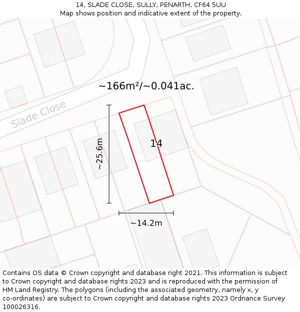 14, SLADE CLOSE, SULLY, PENARTH, CF64 5UU: Plot and title map