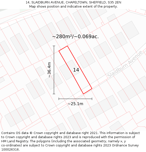 14, SLAIDBURN AVENUE, CHAPELTOWN, SHEFFIELD, S35 2EN: Plot and title map