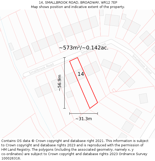 14, SMALLBROOK ROAD, BROADWAY, WR12 7EP: Plot and title map