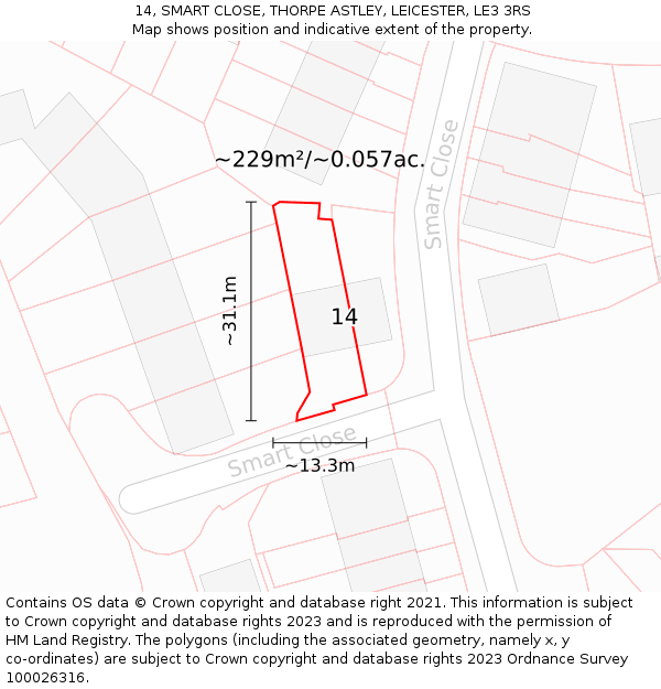 14, SMART CLOSE, THORPE ASTLEY, LEICESTER, LE3 3RS: Plot and title map