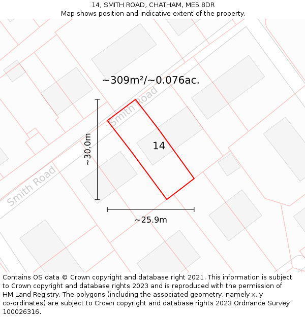 14, SMITH ROAD, CHATHAM, ME5 8DR: Plot and title map