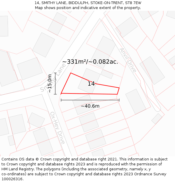 14, SMITHY LANE, BIDDULPH, STOKE-ON-TRENT, ST8 7EW: Plot and title map