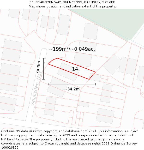 14, SNAILSDEN WAY, STAINCROSS, BARNSLEY, S75 6EE: Plot and title map