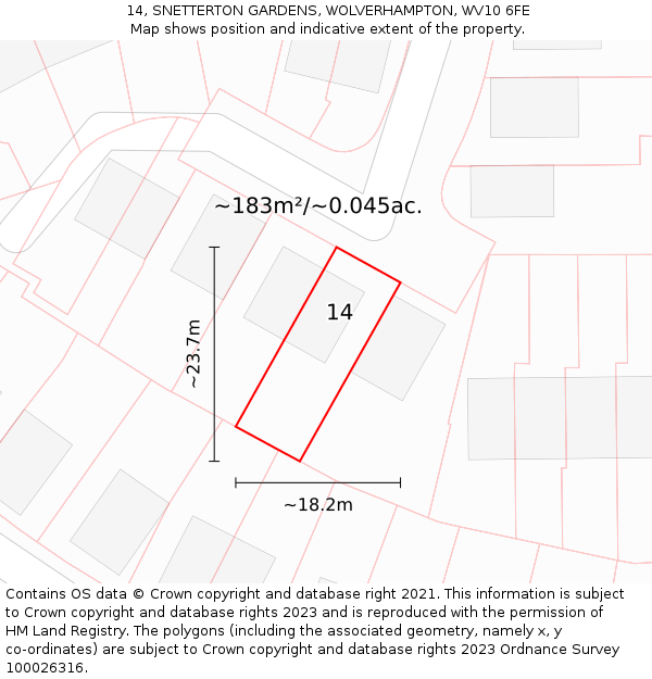 14, SNETTERTON GARDENS, WOLVERHAMPTON, WV10 6FE: Plot and title map