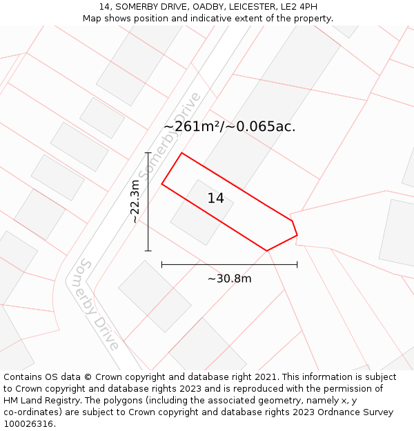14, SOMERBY DRIVE, OADBY, LEICESTER, LE2 4PH: Plot and title map