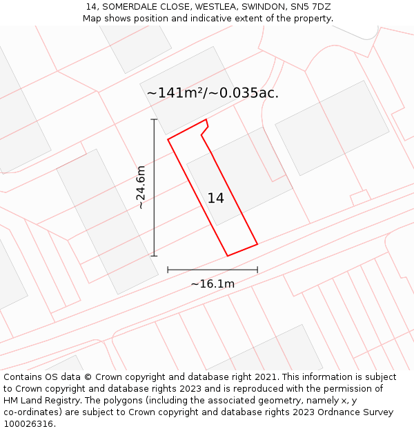 14, SOMERDALE CLOSE, WESTLEA, SWINDON, SN5 7DZ: Plot and title map
