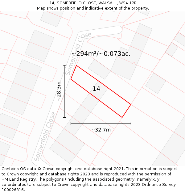 14, SOMERFIELD CLOSE, WALSALL, WS4 1PP: Plot and title map