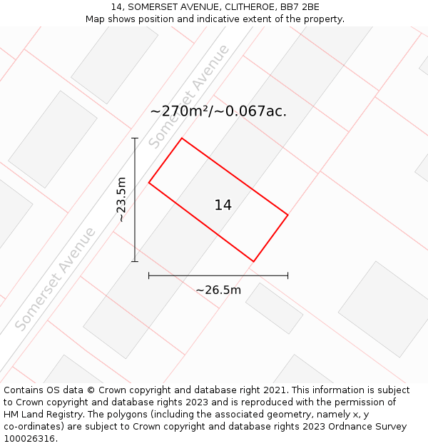 14, SOMERSET AVENUE, CLITHEROE, BB7 2BE: Plot and title map