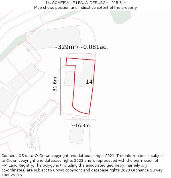 14, SOMERVILLE LEA, ALDEBURGH, IP15 5LH: Plot and title map