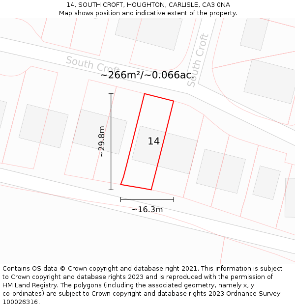 14, SOUTH CROFT, HOUGHTON, CARLISLE, CA3 0NA: Plot and title map