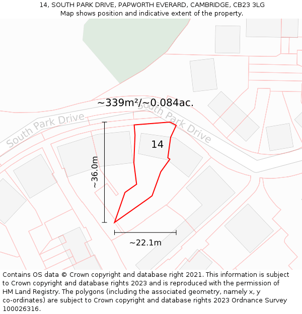 14, SOUTH PARK DRIVE, PAPWORTH EVERARD, CAMBRIDGE, CB23 3LG: Plot and title map
