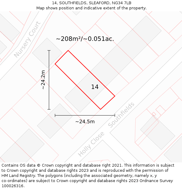 14, SOUTHFIELDS, SLEAFORD, NG34 7LB: Plot and title map