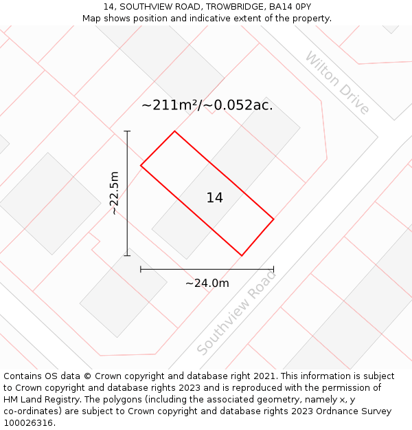 14, SOUTHVIEW ROAD, TROWBRIDGE, BA14 0PY: Plot and title map