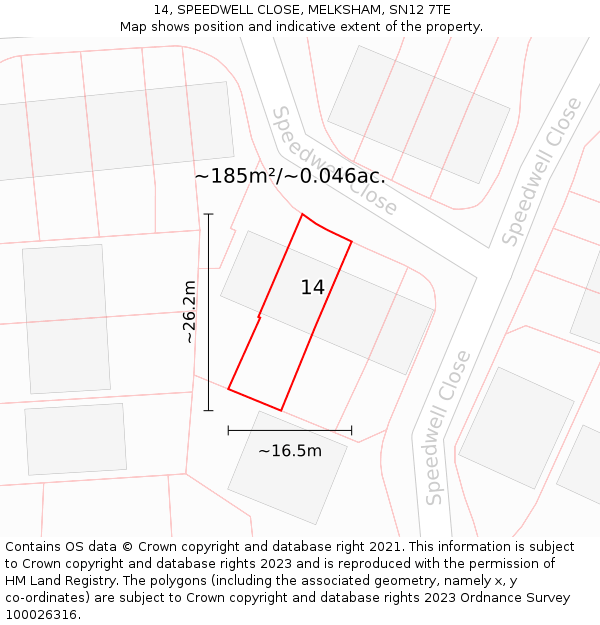 14, SPEEDWELL CLOSE, MELKSHAM, SN12 7TE: Plot and title map
