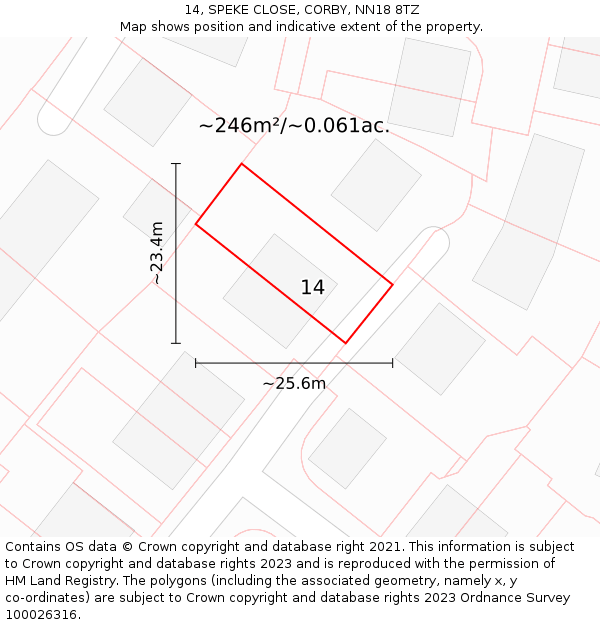 14, SPEKE CLOSE, CORBY, NN18 8TZ: Plot and title map