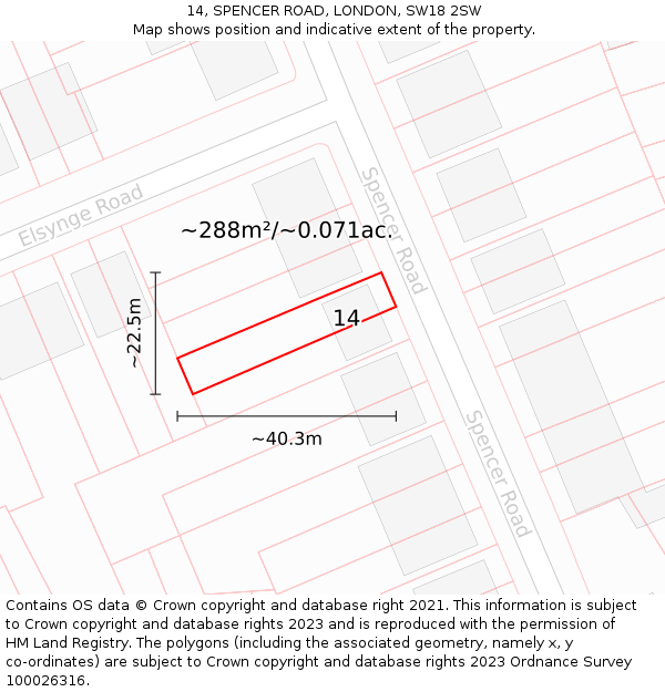 14, SPENCER ROAD, LONDON, SW18 2SW: Plot and title map