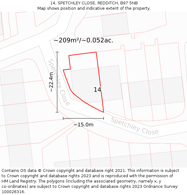 14, SPETCHLEY CLOSE, REDDITCH, B97 5NB: Plot and title map