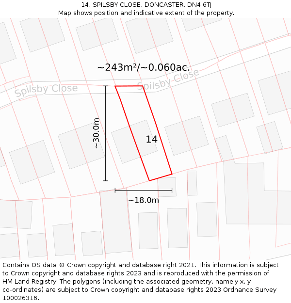 14, SPILSBY CLOSE, DONCASTER, DN4 6TJ: Plot and title map