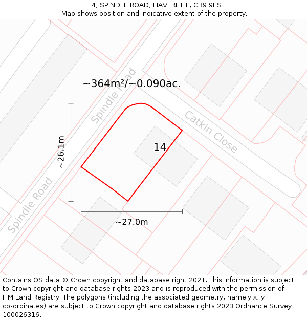 14, SPINDLE ROAD, HAVERHILL, CB9 9ES: Plot and title map
