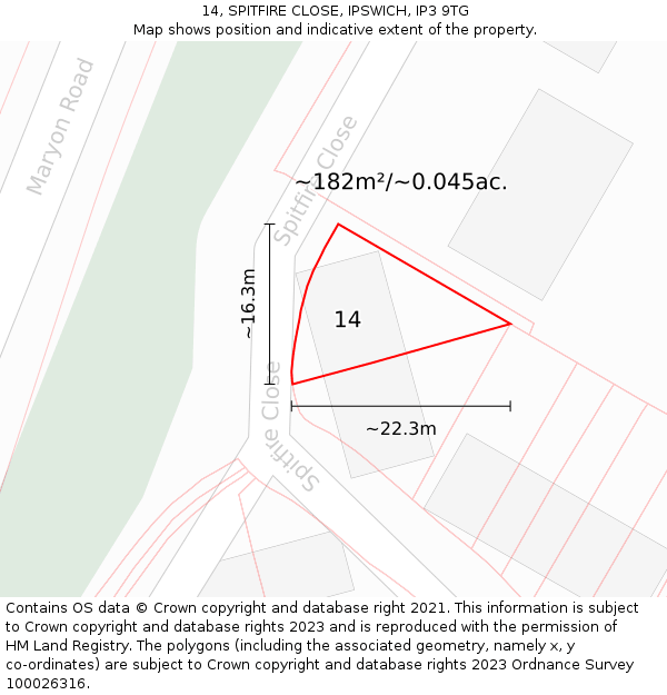 14, SPITFIRE CLOSE, IPSWICH, IP3 9TG: Plot and title map