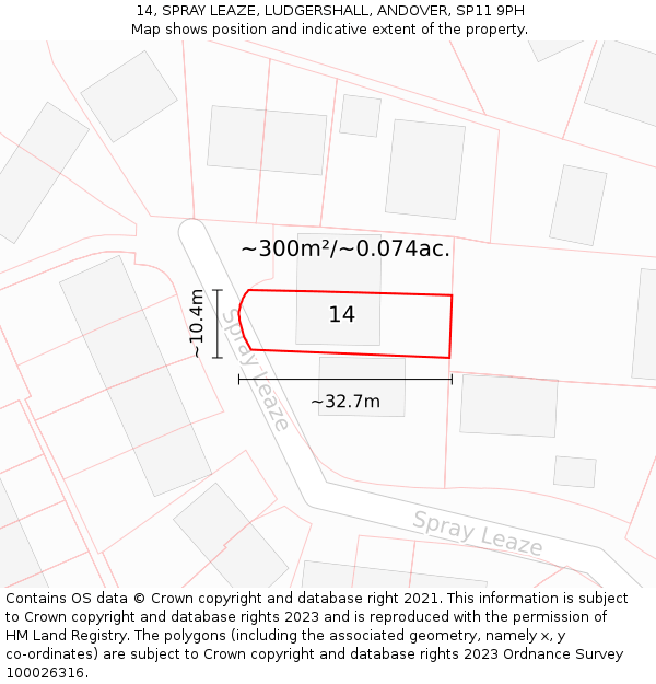 14, SPRAY LEAZE, LUDGERSHALL, ANDOVER, SP11 9PH: Plot and title map