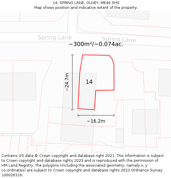 14, SPRING LANE, OLNEY, MK46 5HS: Plot and title map