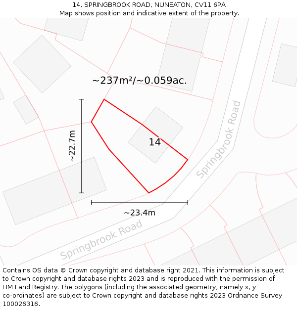 14, SPRINGBROOK ROAD, NUNEATON, CV11 6PA: Plot and title map
