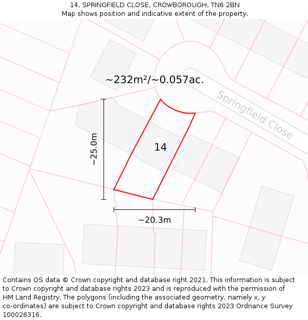 14, SPRINGFIELD CLOSE, CROWBOROUGH, TN6 2BN: Plot and title map