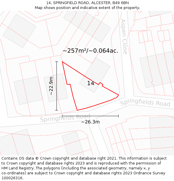 14, SPRINGFIELD ROAD, ALCESTER, B49 6BN: Plot and title map