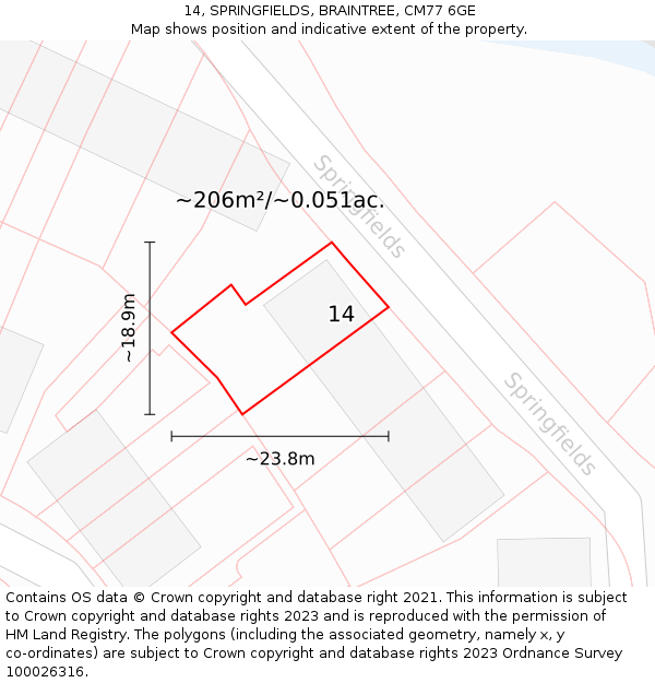 14, SPRINGFIELDS, BRAINTREE, CM77 6GE: Plot and title map