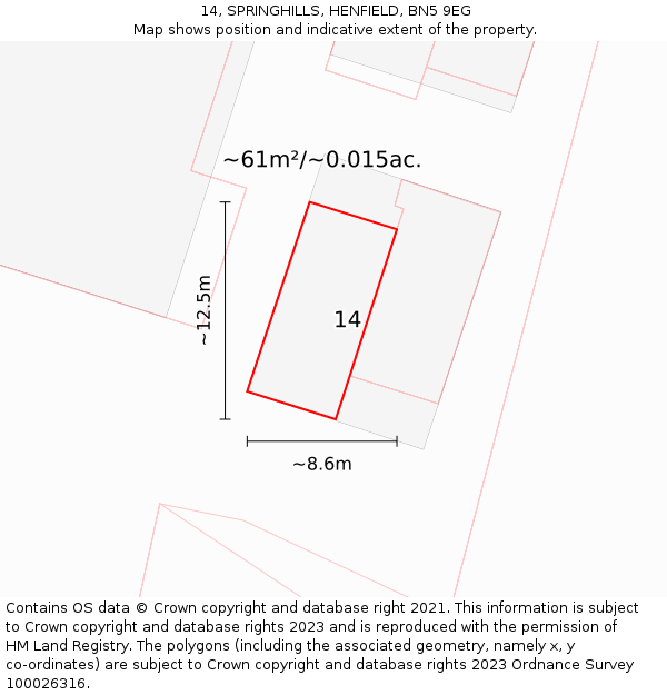 14, SPRINGHILLS, HENFIELD, BN5 9EG: Plot and title map