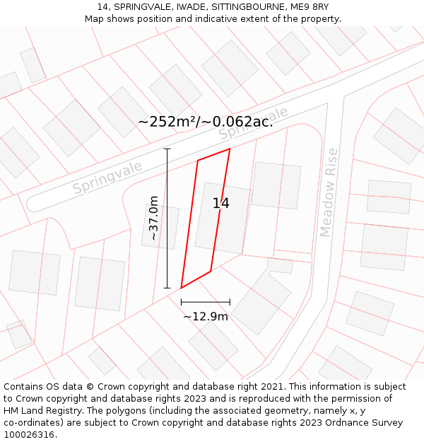 14, SPRINGVALE, IWADE, SITTINGBOURNE, ME9 8RY: Plot and title map