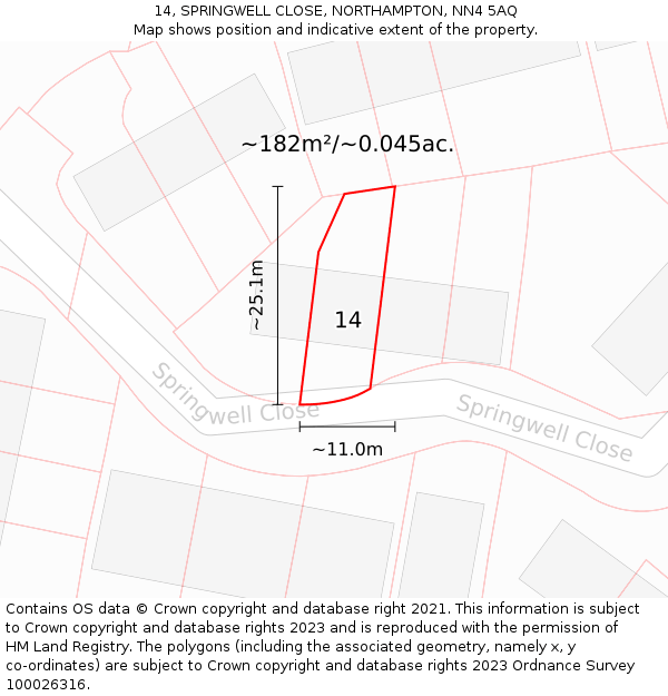 14, SPRINGWELL CLOSE, NORTHAMPTON, NN4 5AQ: Plot and title map